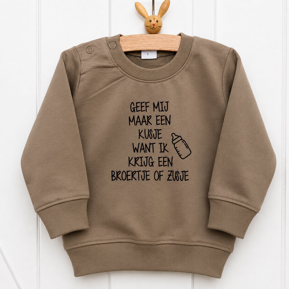 Shirt trui sweater tekst voor kind baby Aankondiging zwangerschap kusje broertje zusje Ik word grote zus / broer beige maat 104 zwanger geboorte cadeau zwangerschap aankondiging bekendmaking Baby big sis sister – foto 2