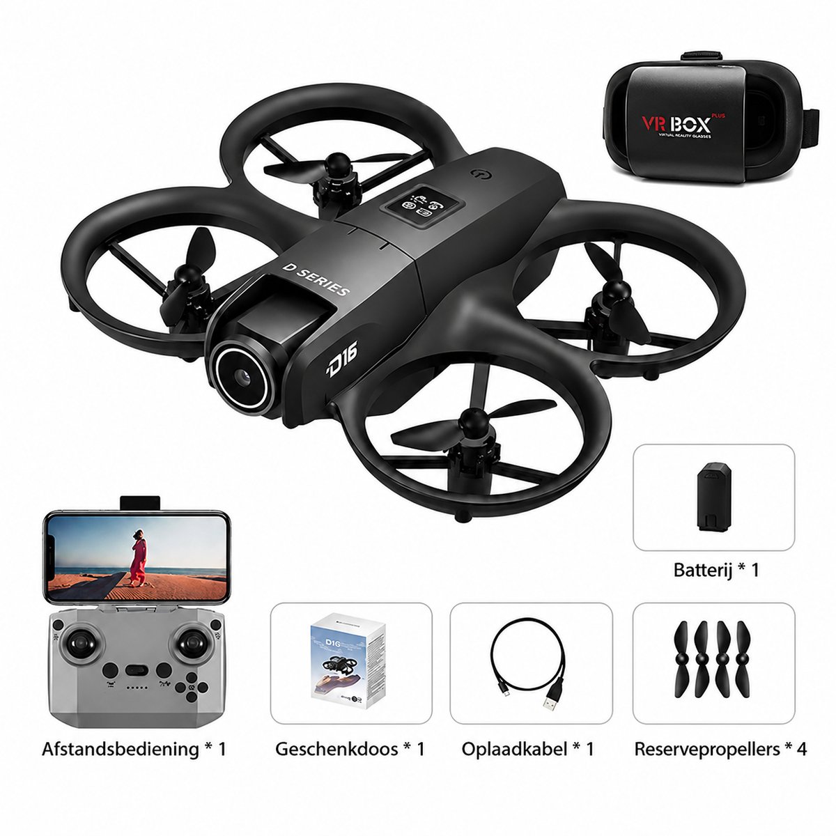 Pelor D16 Drone met Camera - 8K Camera met Dubbele Lens - GPS en Obstakelvermijding - WiFi FPV met VR Ondersteuning - Zwart