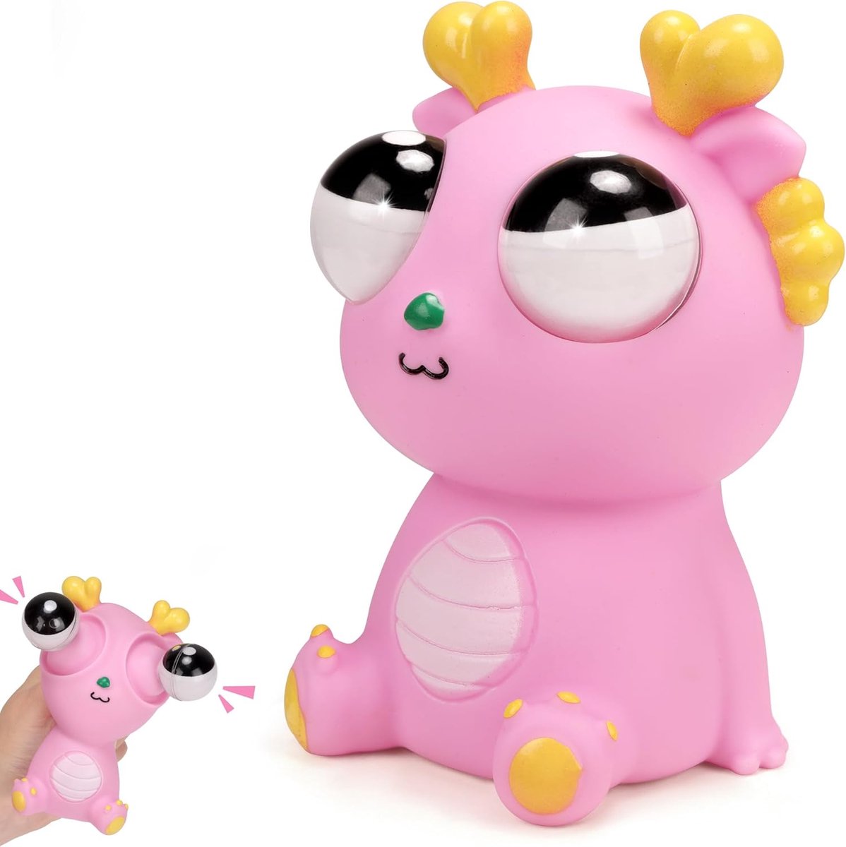 Oneay Stress Speelgoed met Uitpuilende Ogen – Knijpspeelgoed Draakje, Squishy Fidget Toy tegen Stress en Verveling, Grappig Cadeau voor Kinderen en Volwassenen,Roze