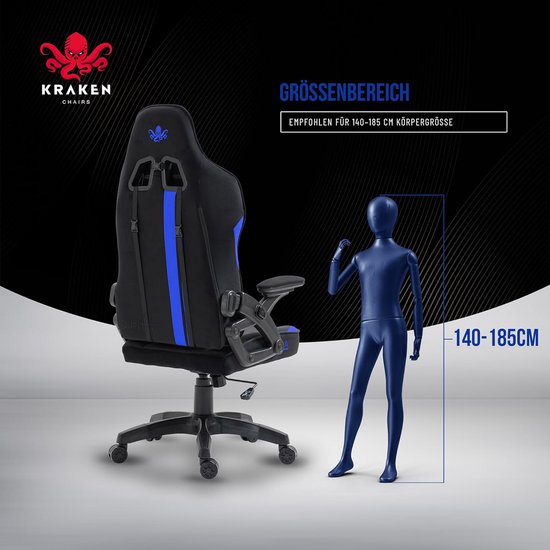 Gamingstoel Stof - Zwart-Blauw - Bureaustoel - Ergonomische Computerstoel Gamer - 130 kg Belastbaarheid - Gamerstoel - Gamingzetel - Gaming Chair Ergonomic - Gamingstoel - PC-Stoel — afbeelding 2