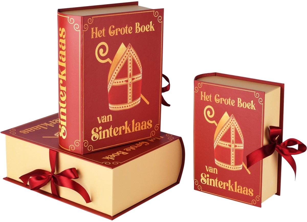 Dekoratief | Set 3 boekdozen 'Sinterklaas', rood, karton, 28x23x10cm | A265667