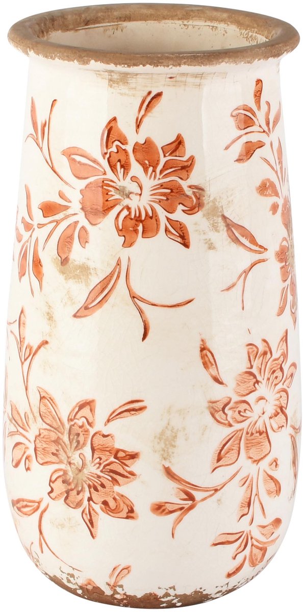 dekoratief Deco vaas 'Rustic Petals', keramiek, 15x15x26cm | A265464 wit