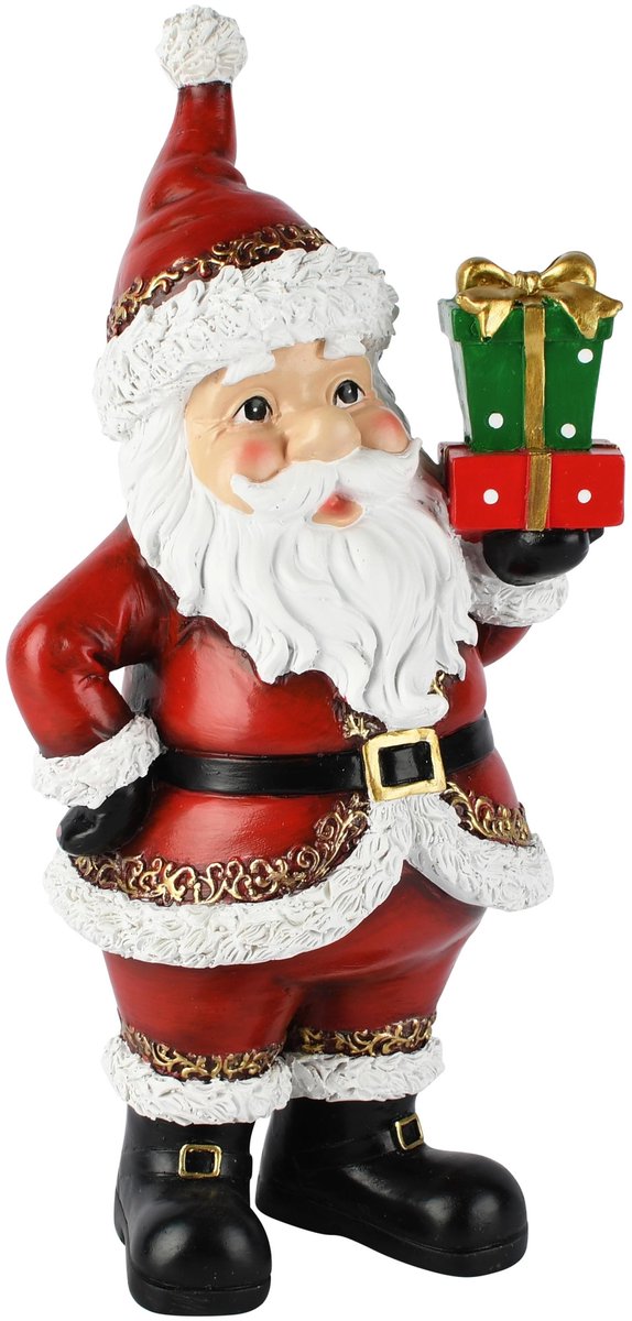 Dekoratief | Santa staand m/cadeautjes, rood/wit, resina, 15x11x30cm | A265292
