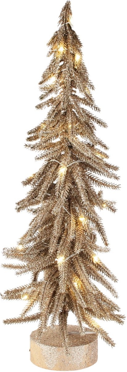 Dekoratief | Deco boompje m/glitter, goud, pvc, LED, 15x15x50cm | A265302