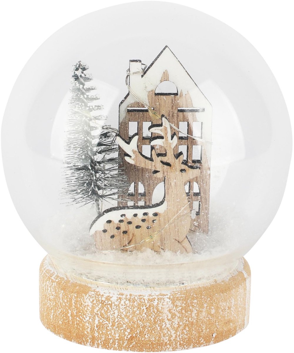 Dekoratief | Globe m/wintertafereel, naturel, glas/hout, 10x10x13cm | A265275