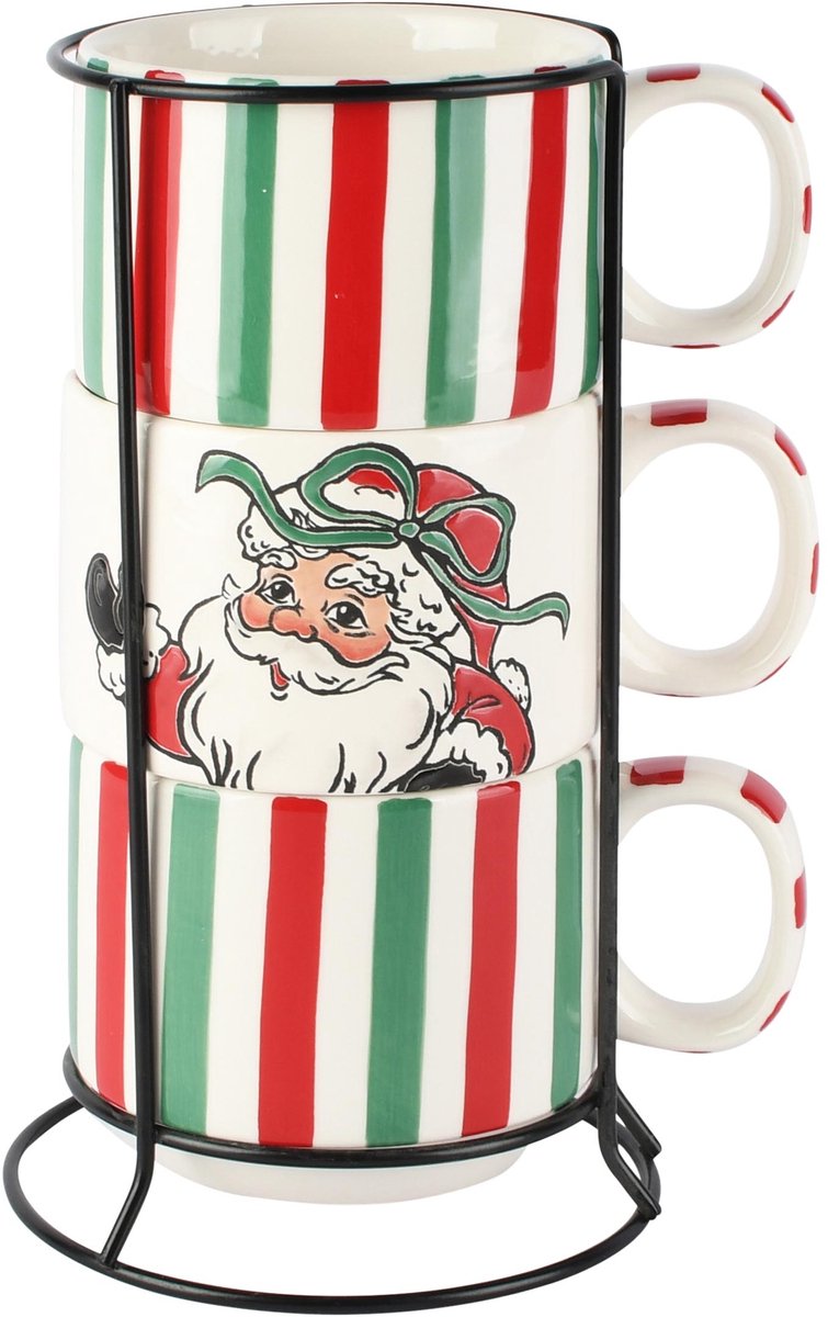 Dekoratief | Set 3 mokken m/santa, rood/groen, keramiek, 15x13x24cm | A265107