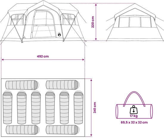 vidaXL - Familietent - Leger - Groen - 10-persoons - Polyester - en - Staal — afbeelding 5