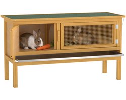 Pawhut Konijnenhok-Grenenhout-115L x 44,3B x 65H cm-Geel