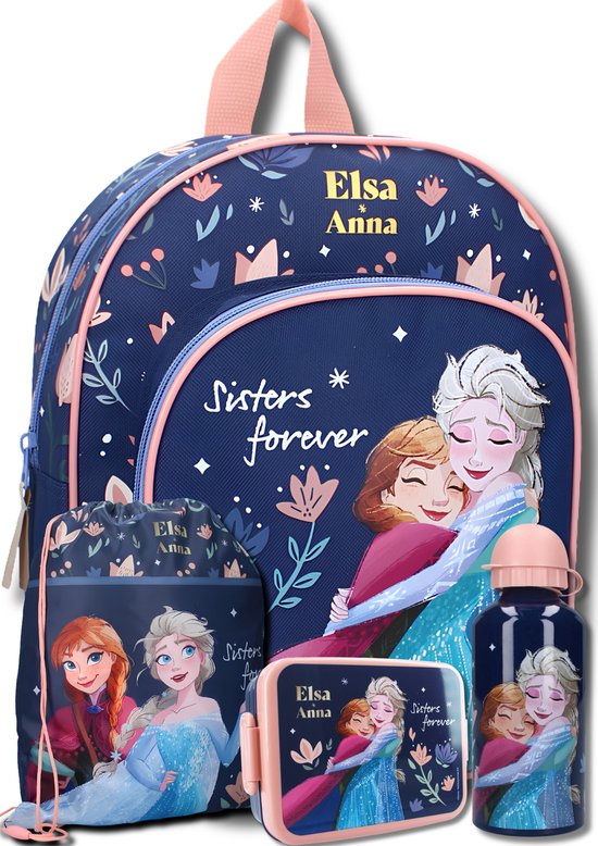 Frozen Schoolset Meisjes – 4 Delig – Rugzak, Gymtas, Lunchbox & Drinkfles – Elsa en Anna – Basisschool