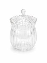 Mevaz Glazen Suikerpot – Glazen Snoeppot met Deksel – 330 ml – Geribbeld Glas – Bonbonnière – Decoratieve Voorraadpot – Transparant
