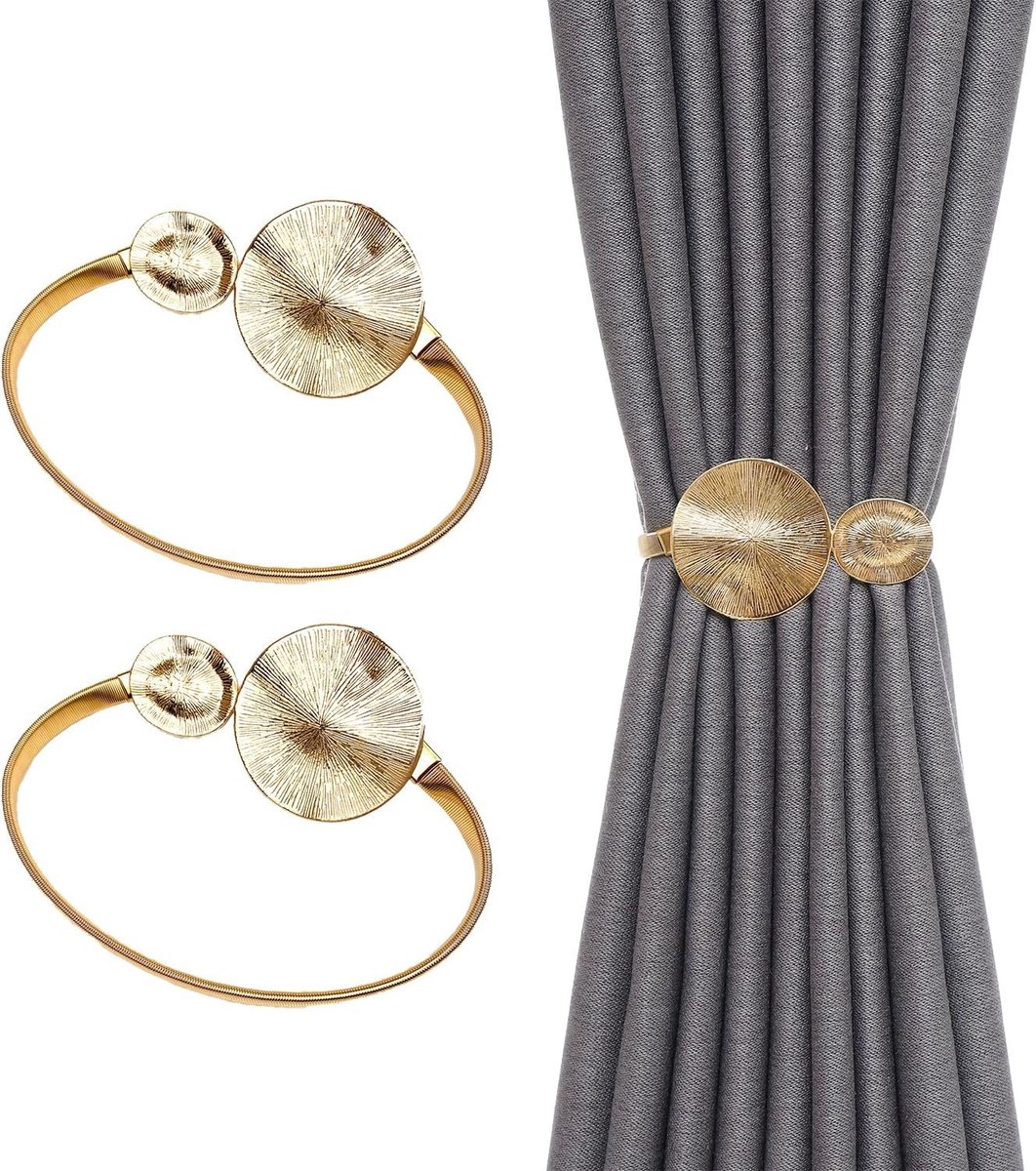 SnelShoppen - 2 Delige Gouden Gordijnhaak Set, Minimalistische Metal Curtain Ties voor Thuis, Kantoor en Slaapkamer, Decoratieve Gordijnhouders voor E