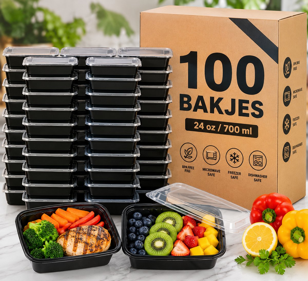 Magnetron Bakjes met Deksel 100 Stuks - BPA-vrij - 750ML
