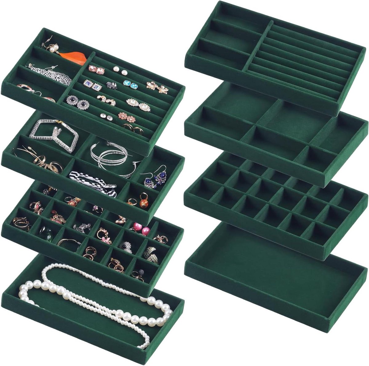 Sieraden Organizer Set - Lades Organizers - Sieraden Opbergen - Stapelbaar Ontwerp - 8 Delig - Groen
