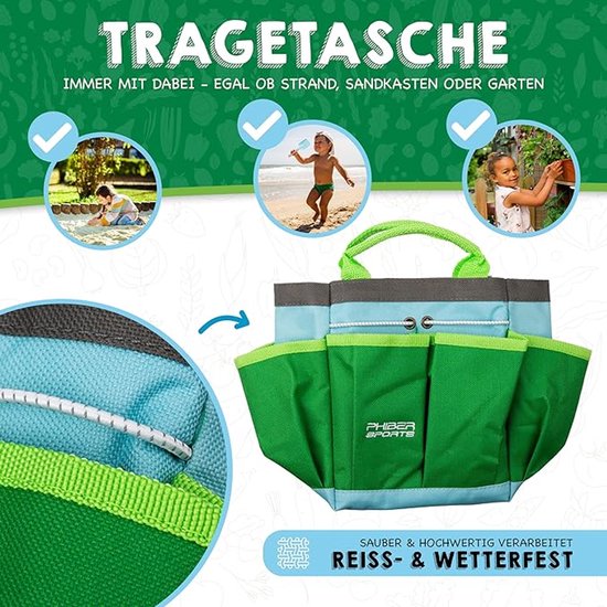 0-delige Kinder Tuingereedschap Set - Metalen Tuinset voor Kinderen vanaf 3 Jaar - Inclusief Gieter, Handschoenen & Draagtas - Geschikt voor Tuin, Zand & Strand — afbeelding 4