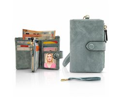 Luxamore® Dames Portemonnee Saliegroen – Creditcardhouder met Rits – RFID Bescherming – Compact Kunstleer – 19 Vakjes – Cadeau voor Vrouwen