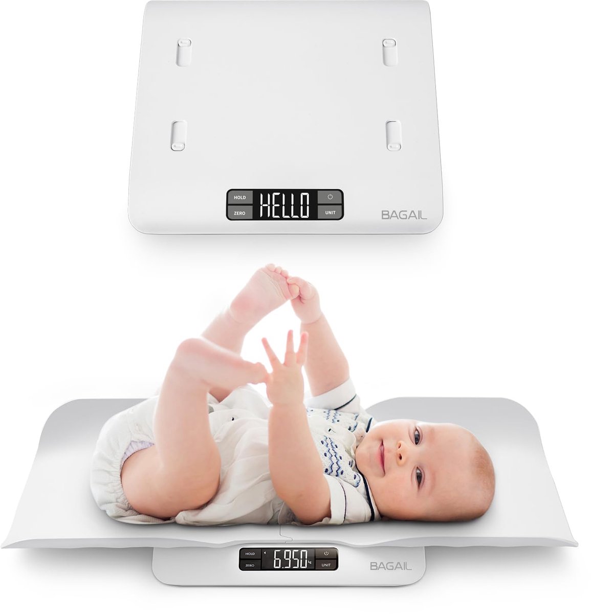 Digitale Babyweegschaal - Peuter Weegschaal - Groei Monitoren - Comfortabele Lade - Tot 30kg - Wit