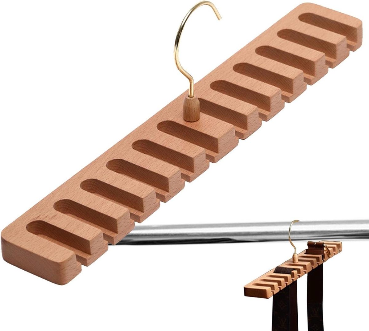 Riemhouder - Gordel organizer - Garderobe opbergen - 12 sleuven - 38.5 cm - Houtkleur
