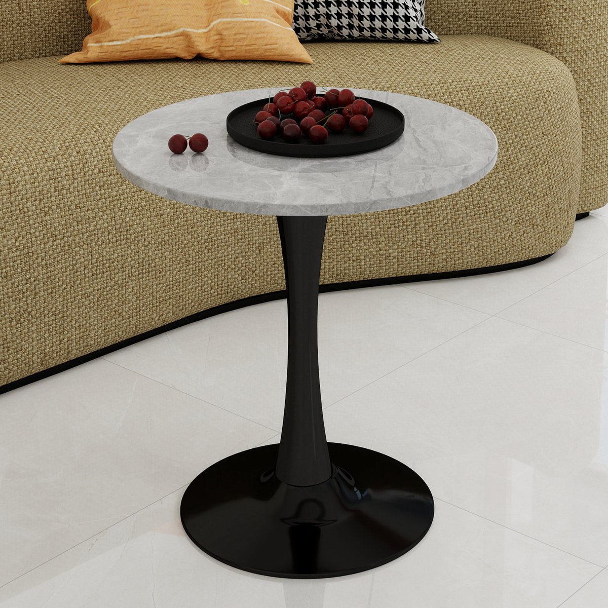 MODENUIT Salontafel - Ronde Tafel Voor Woonkamer En Eethoek - Kunstmarmer In Zwart En Grijs - Modern Ontwerp