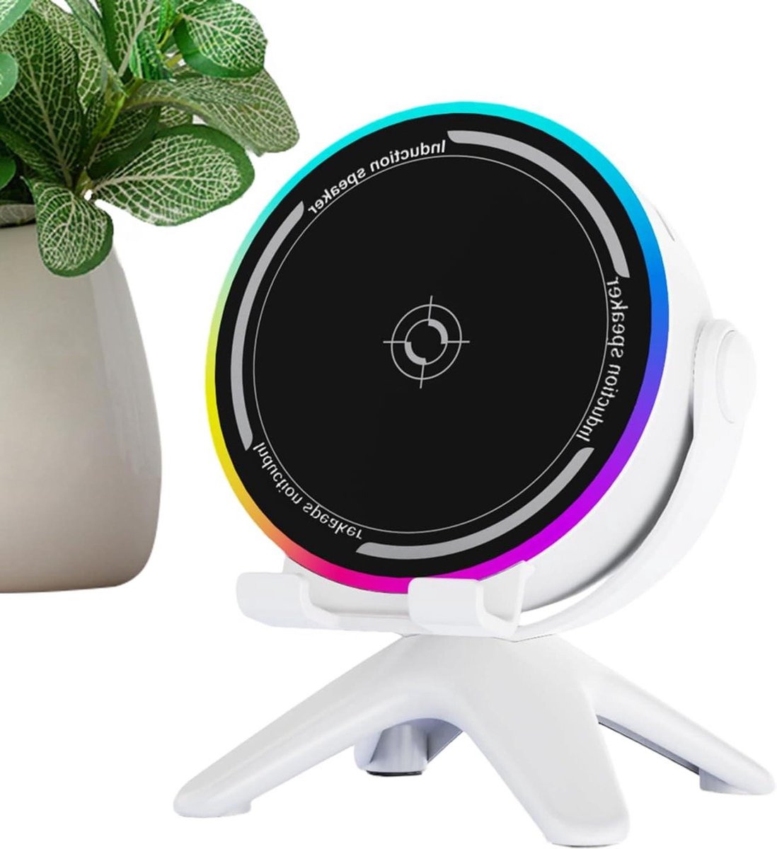 Draagbare Luidspreker - Inductie speaker - Muziek Streamen - Dynamische RGB-verlichting - 15 x 11 x 15 cm - Wit