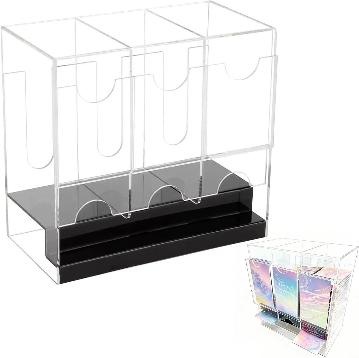 Kaartdispenser Acryl - Verzamelkaarten Opslag - Collectie Presenteren - Modulair Stapelbaar - 3 Vakken - Zwart