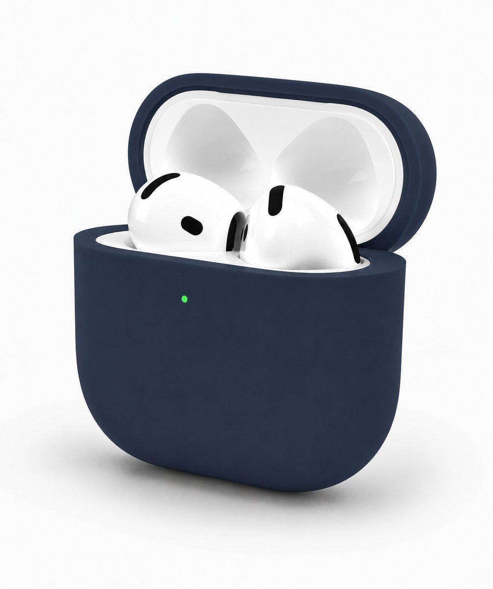 Enluxe Case geschikt voor Airpods 4 – Navy Blauw - Premium Siliconen Hoesje, Valbescherming & Spatwaterdicht, Draadloos Opladen Compatibel
