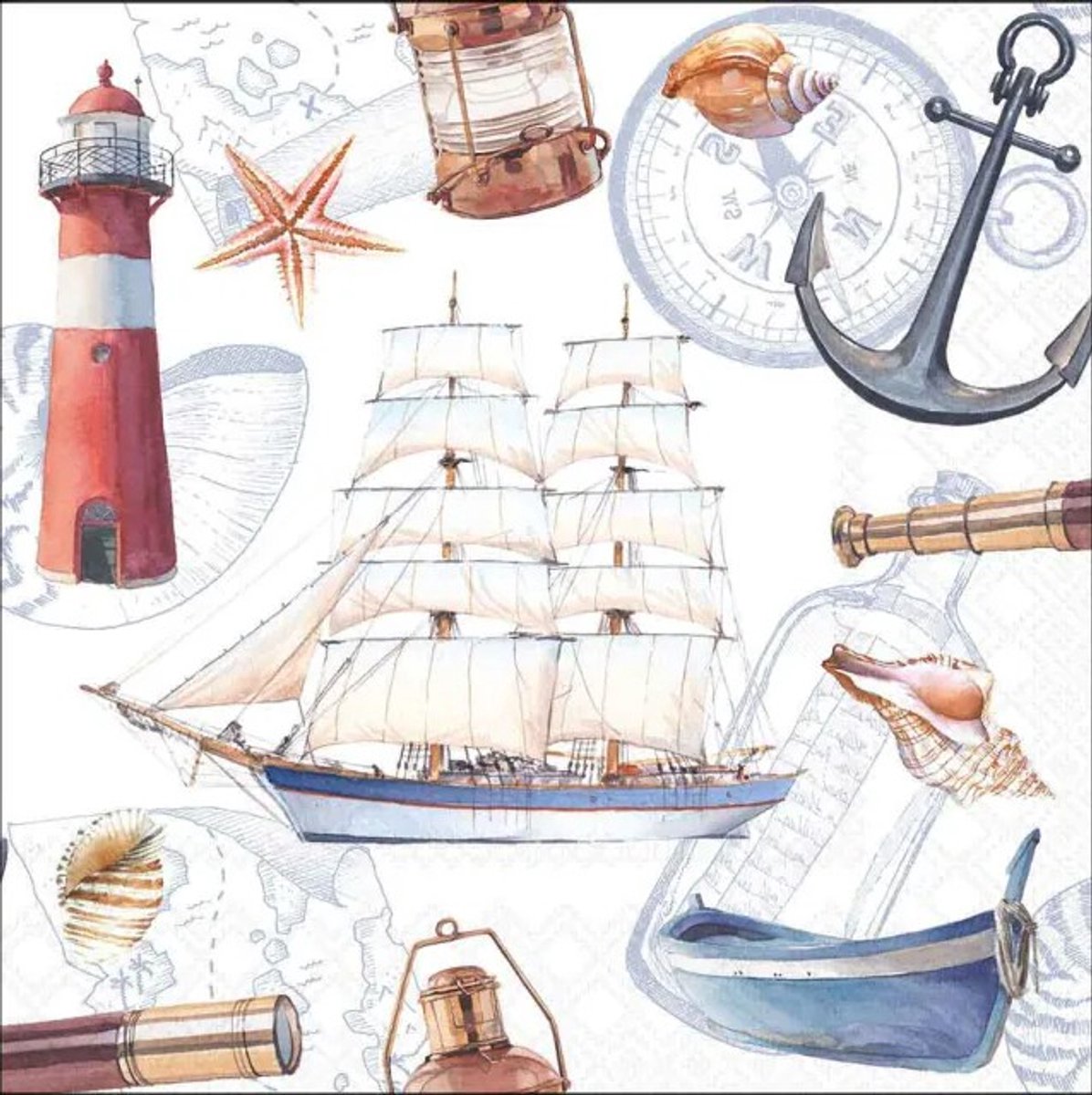 Ambiente Lunch servetten - Sailboat - 20 stuks - Zeilboot - Vuurtoren - Anker - Tafeldecoratie - Maritiem - Geschenkenlaantje