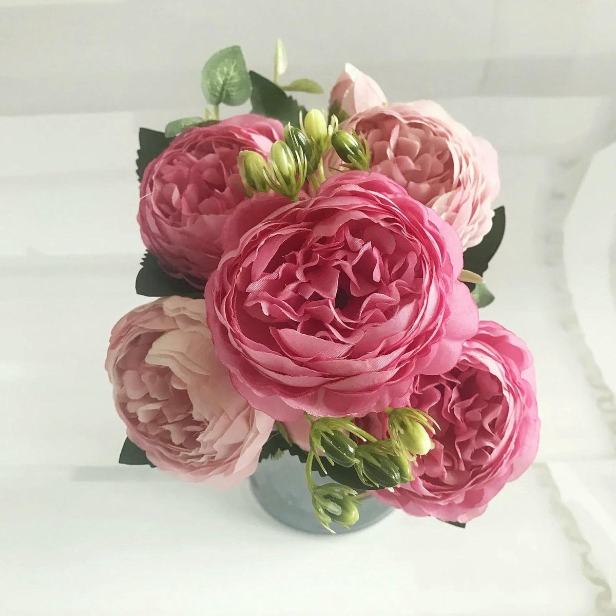Zijden Pioenrozen Boeket - Kunstbloemen Decoratie - Huis en Bruiloft - Grote Bloemhoofden 