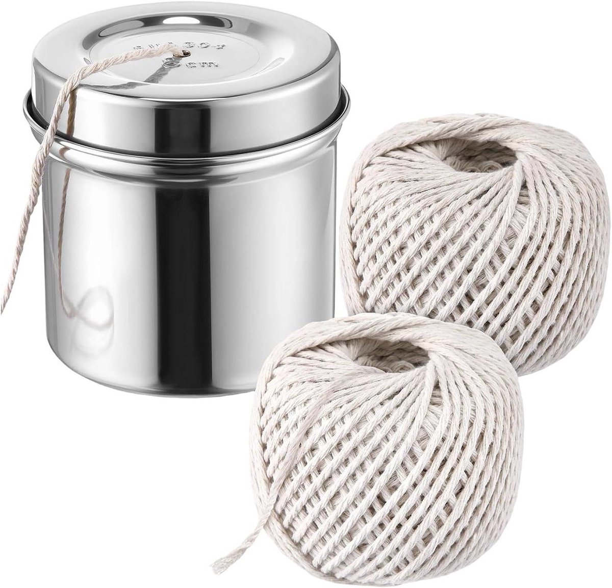 Keukentouw Set - Bindtouw Katoen - Veilig Bereiden - Met Dispenser - 2 Rollen 65m - Natuurlijk