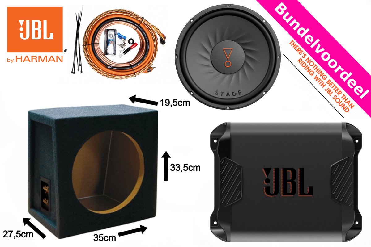 900W JBL Subwoofer + 16L Kist + JBL Versterker + Kabelset