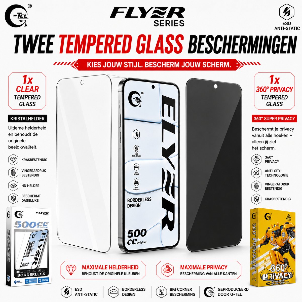 iPhone 17 Pro Screenprotector Tempered Glass – 9H Gehard Glas – Case Friendly