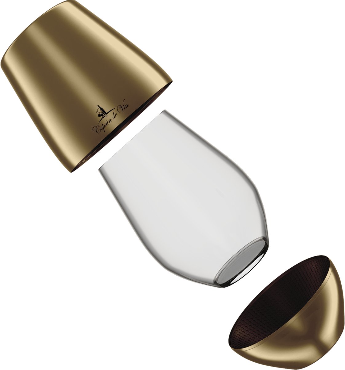 Copain de Vin - VinVoyage Gold – Draagbaar Kristallen Wijnglas met Luxe Beschermcase – Double Pack – Premium Wijncadeau