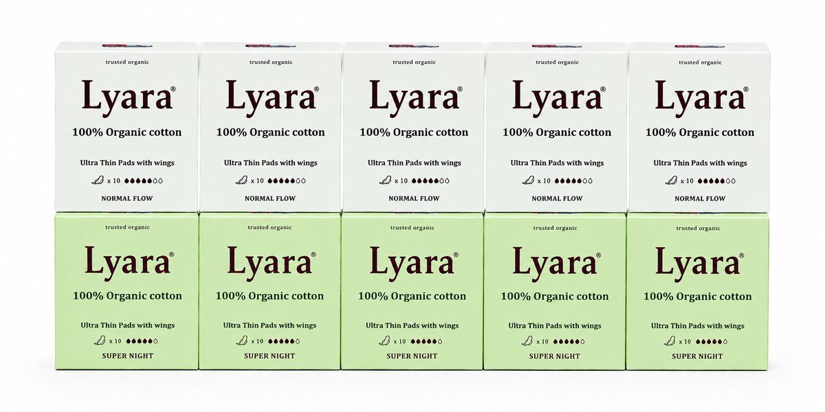 Lyara Biologisch Maandverband Multipack – 5x Normaal & 5x Super – 100% Katoen