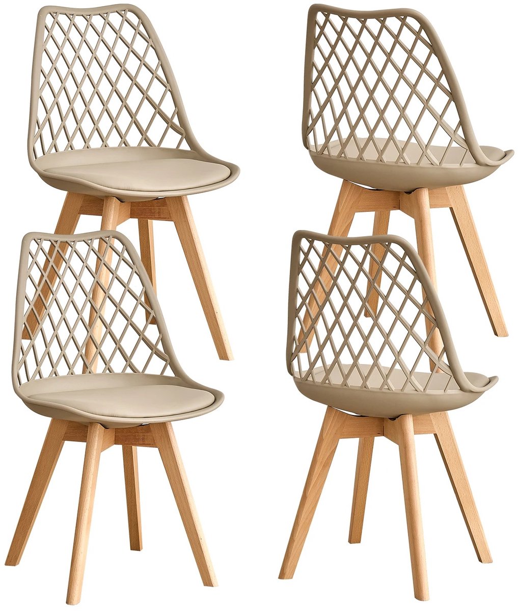 Archi Scandinavische eetkamerstoelen set van 4 – Stoelen - Moderne kuipstoelen met houten poten – Gestoffeerde stoel - Khaki