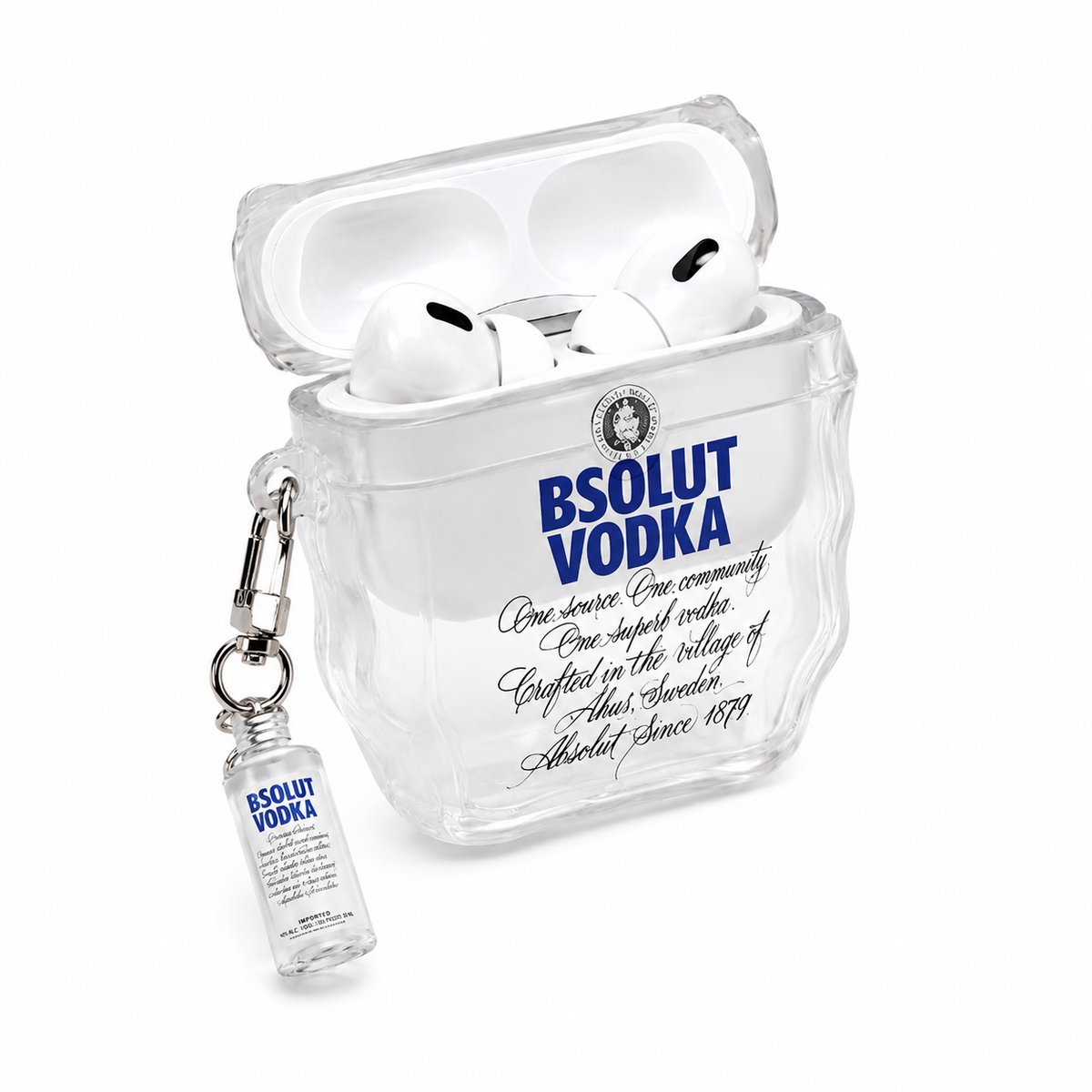 Transparante AirPods Case met Vodka Fles Design - Grappig Doorzichtig Hoesje voor AirPods 4 - Inclusief Sleutelhanger Charm - Novelty Cadeau voor Mannen en Vrouwen Festival