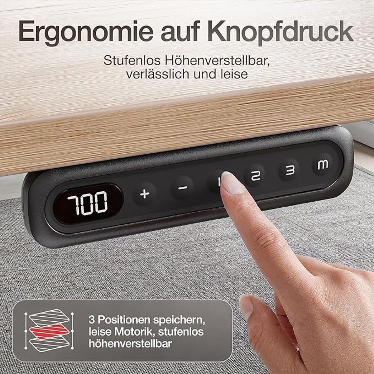 Elektrisch Verstelbaar Bureau Onderstel 109-221 cm - Zit Sta Bureau Frame met Dubbele Motor, 3-Traps Poten, Geheugenfunctie, 100 kg Draagvermogen, Wit - Mobili Bella