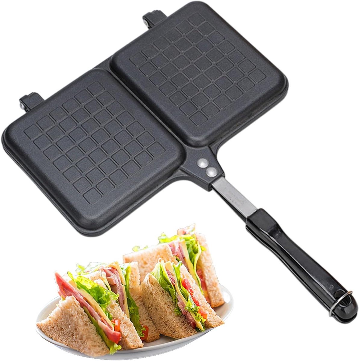 Sandwichpers - Grillpan brood - Ontbijt maken - Dubbel fornuis - 25.5 cm breed - Zwart