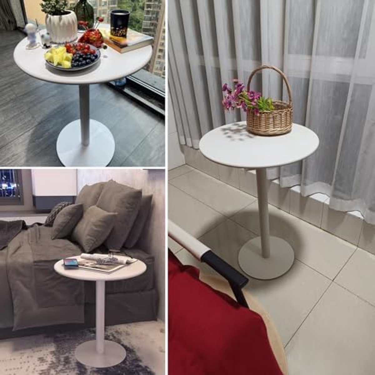 Bartafel Rond 48x48x62 cm – Hoge Bistrotafel met Metalen Voet, Compacte Cocktailtafel voor Keuken, Woonkamer, Café en Kantoor, Wit – Mobili Bella