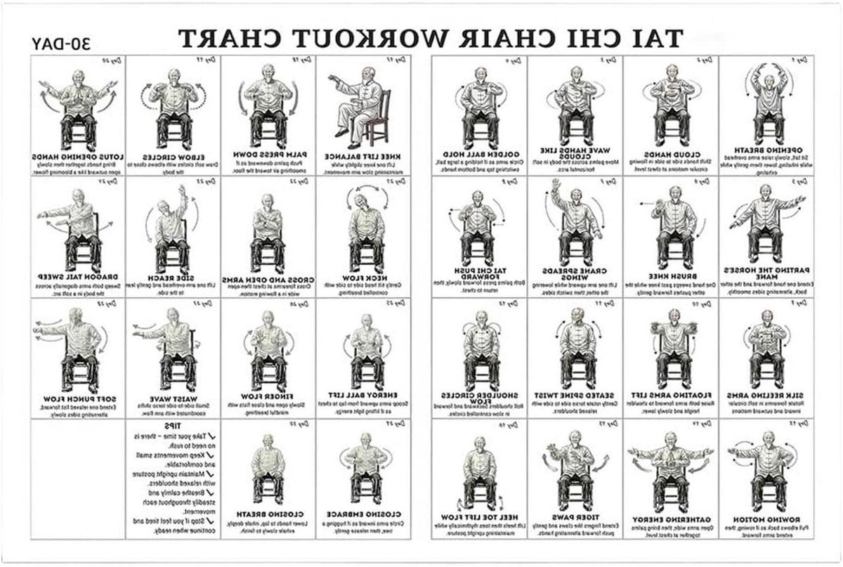Stoel Oefening Chart - Fitness Poster - Dagelijkse Fitness - Geïllustreerde Stappen - 30x45 cm - Mannelijke versie
