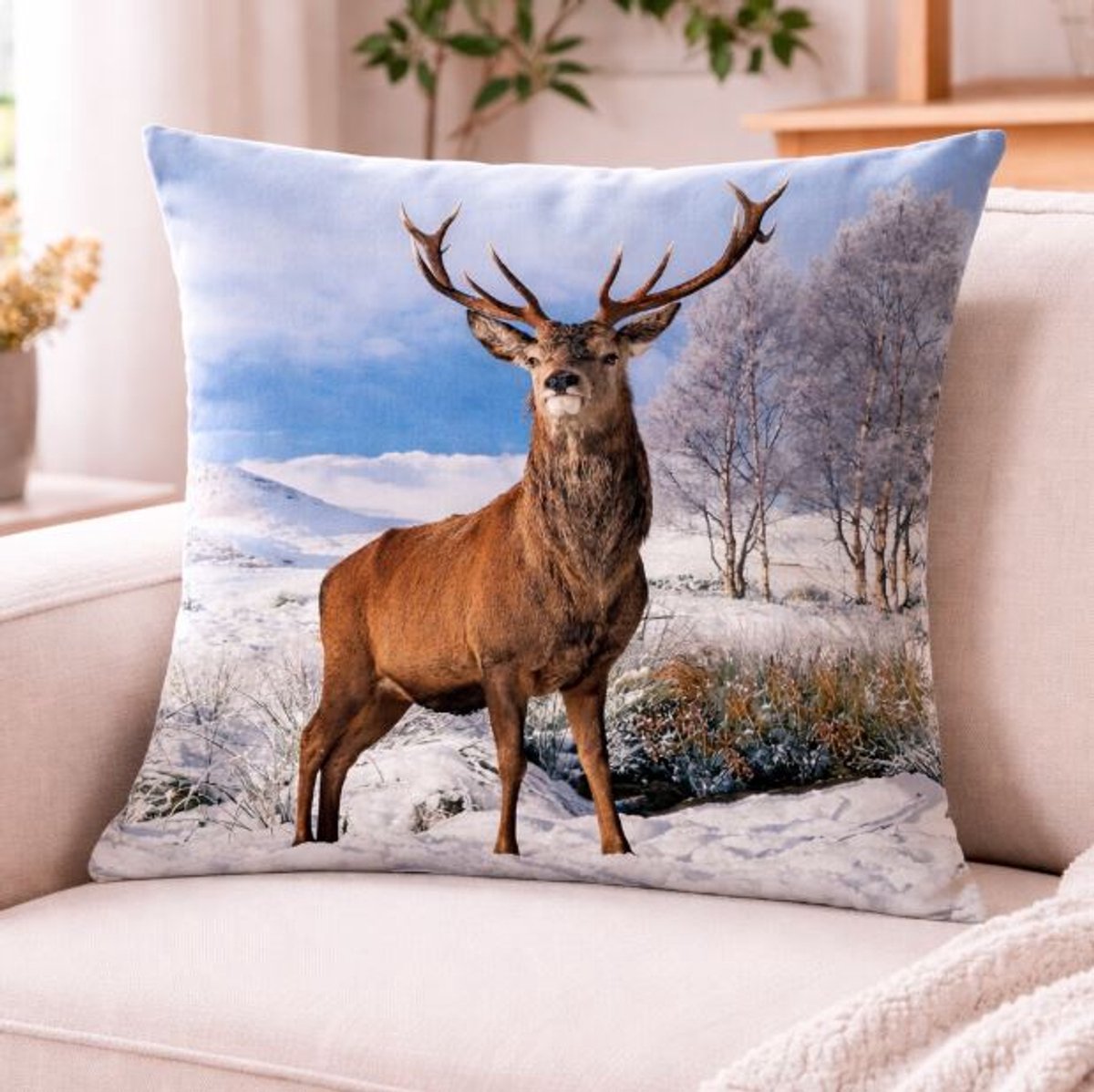Dieren kussenhoes Hert - Ree - Bambi - Fotoprint - Sierkussen - 45x45 cm