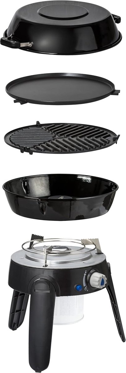 Gas Barbecue - Draagbare Grill - Kamperen en Reizen - Vier Kookoppervlakken - 32 cm - Zwart