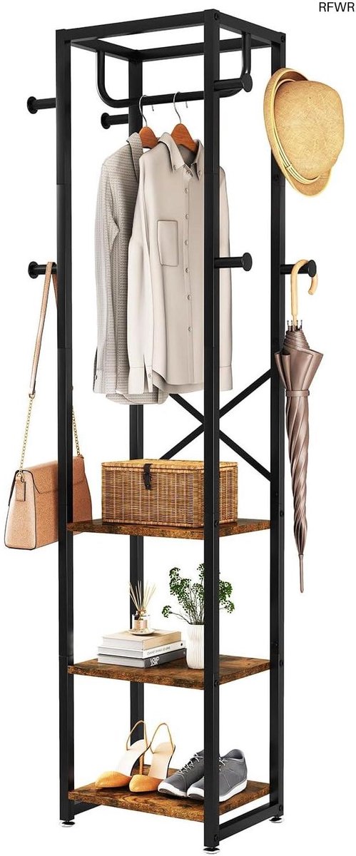 Kapstok met Planken - Kledingrek - Entree Organiseren - Industriële Stijl - 180x40x30cm -