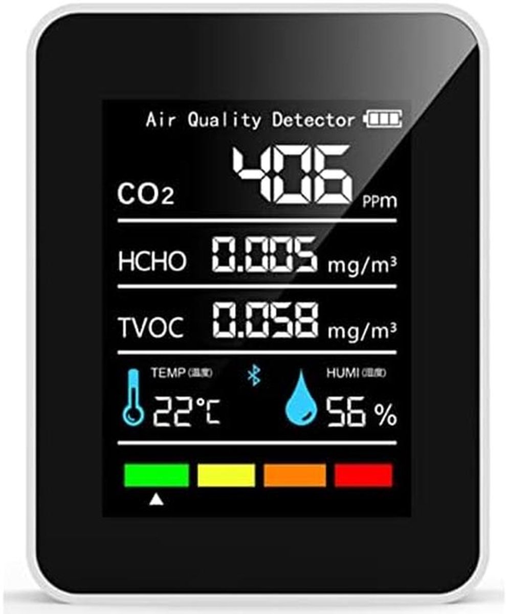 Luchtkwaliteit Monitor - CO2 Meter - Binnenlucht Meten - 5-in-1 Sensor - 1200mAh Batterij - Zwart