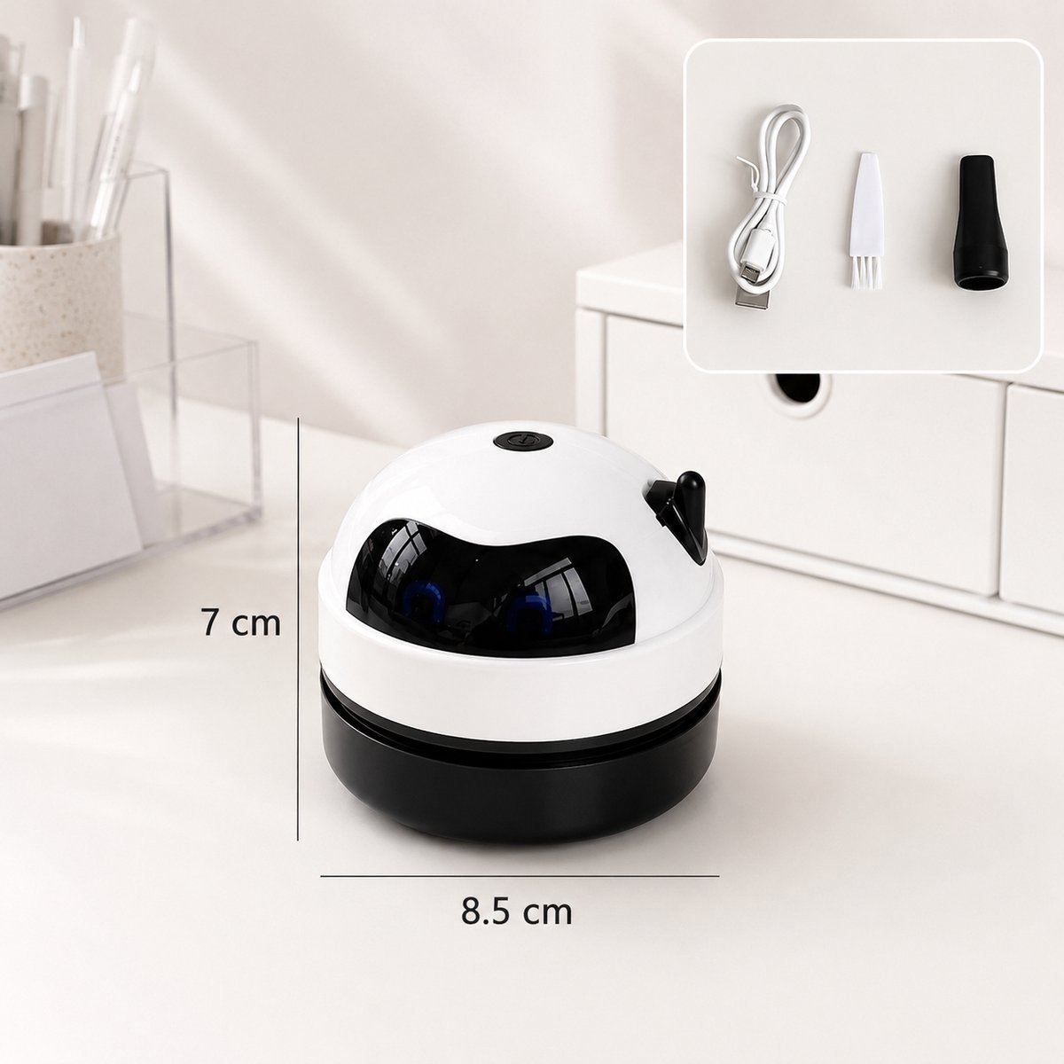 Bureau Stofzuiger Wit – USB Oplaadbare Mini Kruimeldief voor Toetsenbord, Bureau en Kruimels – Compact 8,5 x 7 cm