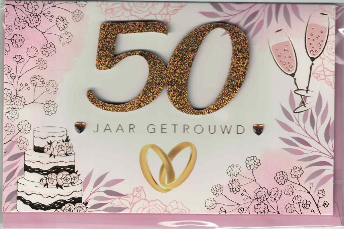 Wenskaart - luxe wenskaart - 50 jaar getrouwd - gouden huwelijk - Hartelijke gelukwensen aan het gouden bruidspaar !