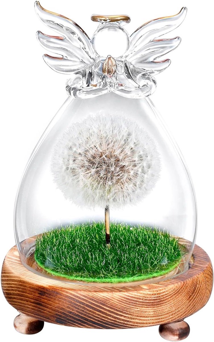 Unieke glazen engel figuren met echte paardenbloem - Perfecte cadeaus voor verjaardag, Moederdag en Valentijnsdag voor vrouwen, vriendinnen en zussen