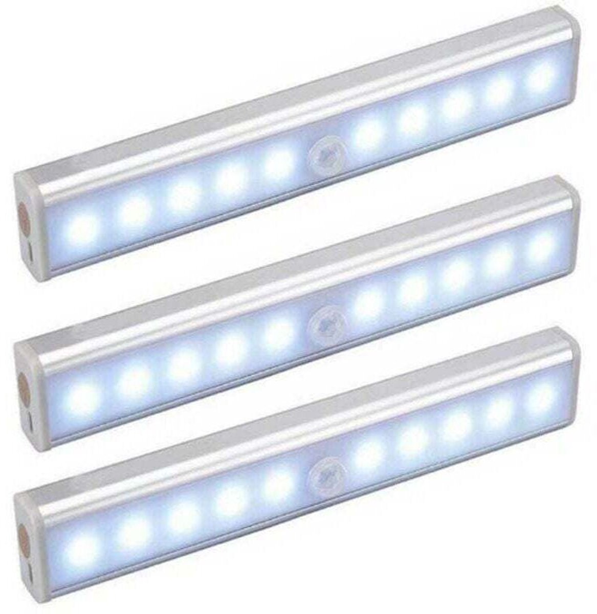Set van 3 geschikt voor 10 LED-lampjes, merkproduct, draadloos, USB-oplaadbaar, magnetisch, geschikt voor bewegingssensor, draagbaar. Kan gebruikt worden als kastverlichting, noodverlichting