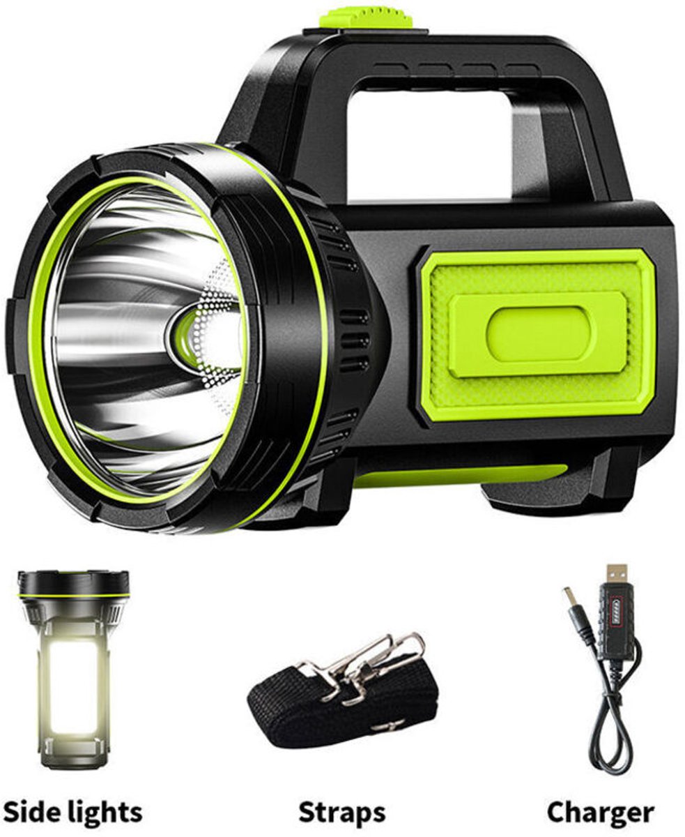 USB oplaadbare LED-zaklamp - Hoge batterijcapaciteit (mAh) - geschikt voor zijlicht - Waterdicht, geschikt voor noodgevallen, wandelen, jagen en kamperen.