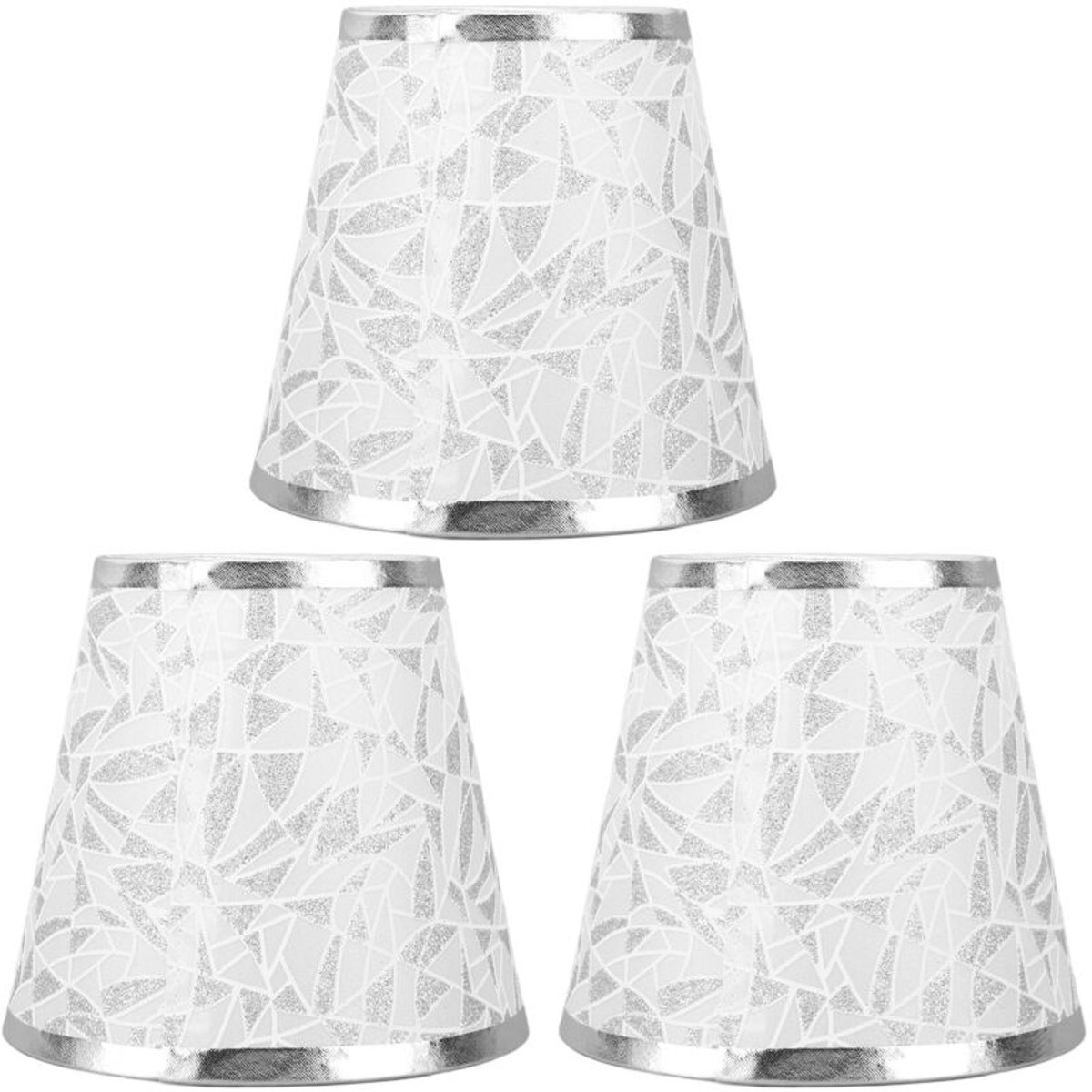 Opklikbare stoffen lampenkap, modern tonvormig ontwerp, geschikt voor E14-lampen, te gebruiken in hanglampen en wandlampen, 3-delige set, zilverkleurig.