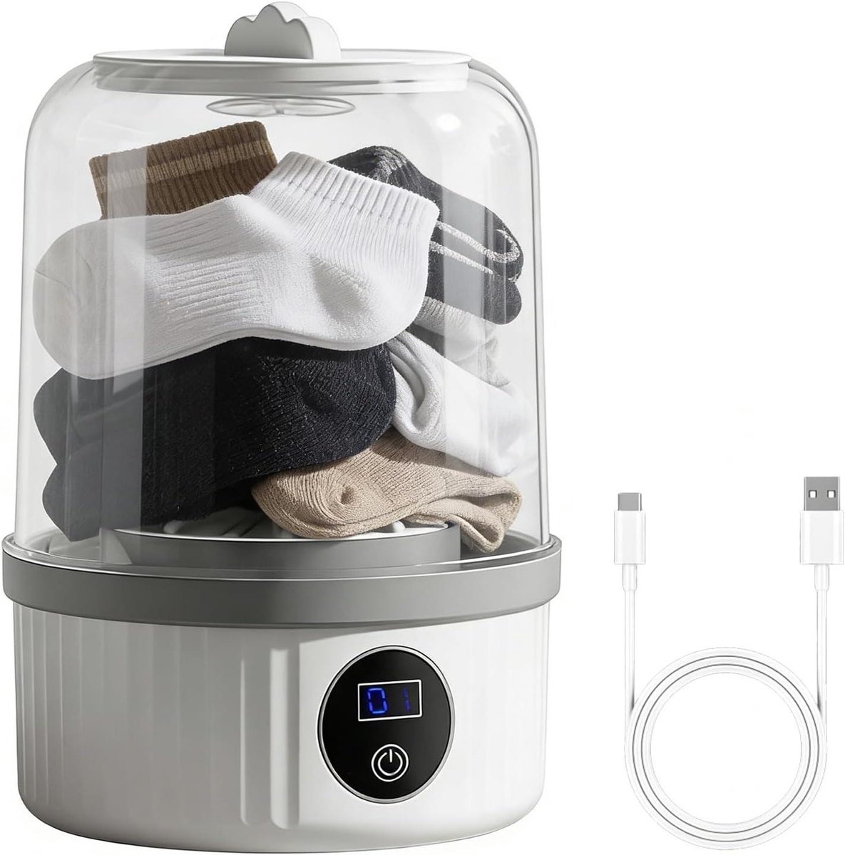 Draagbare Wasmachine Mini Wasmachine Ondergoed Wassen Twee Reinigingsmodi 20.5 x 12.5 x 20.5 cm Wit
