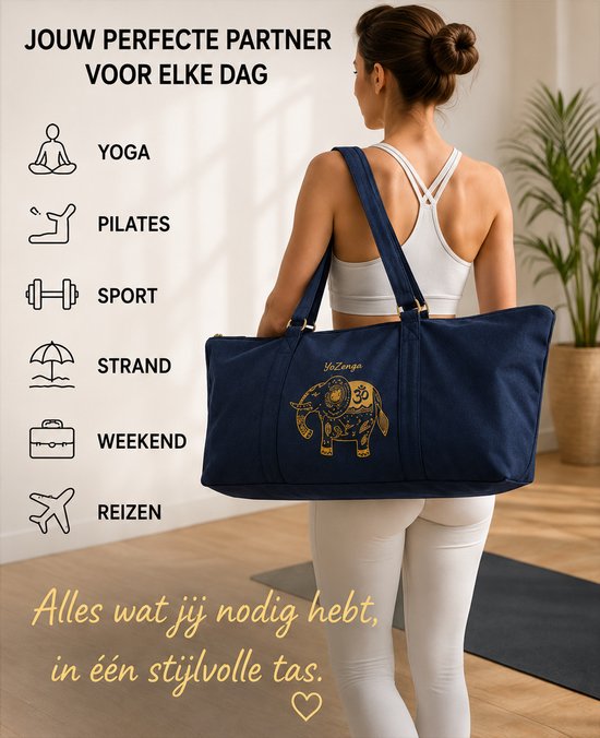 YoZenga Yogatas Olifant Night Blue - Sporttas - Yoga tas groot - Gouden Olifant Borduursel - Met Binnenvak - Ook Geschikt als Sporttas en Weekendtas van Merkloos — afbeelding 4